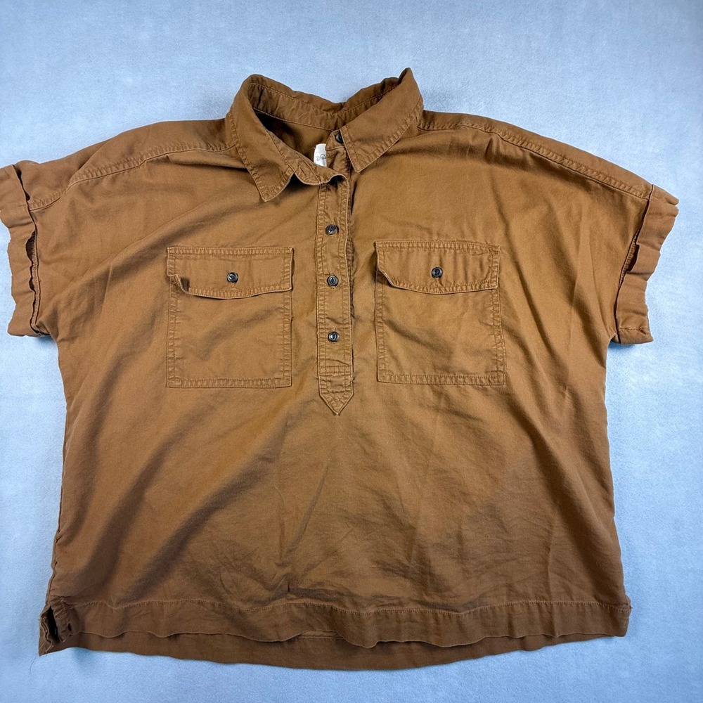 Universal Thread Womens Brown Cotton Lyocell Utility Short Sleeve Top Large
